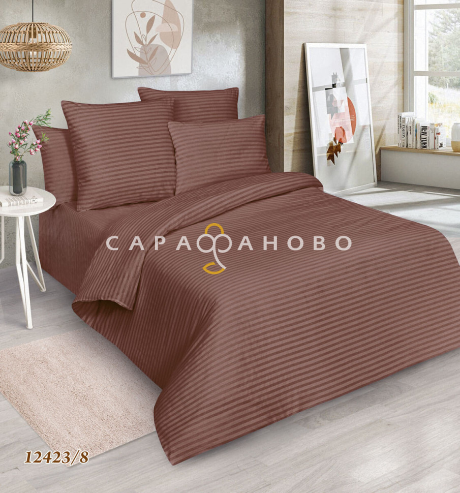 Ткань Поплин-страйп 220 см 115 гр. рис. 12423/8 корич.
