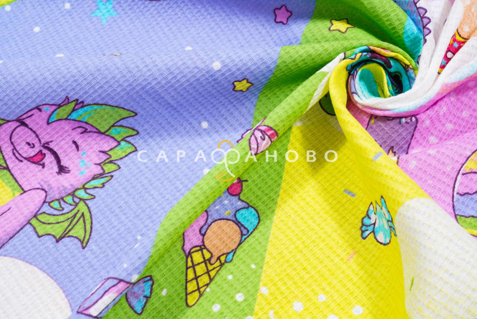 Ткань Вафельное полотно 150 см 150 гр рис. Дракончики 3138-1