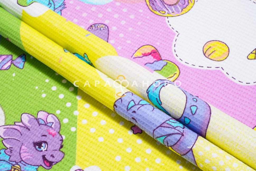 Ткань Вафельное полотно 150 см 150 гр рис. Дракончики 3138-1