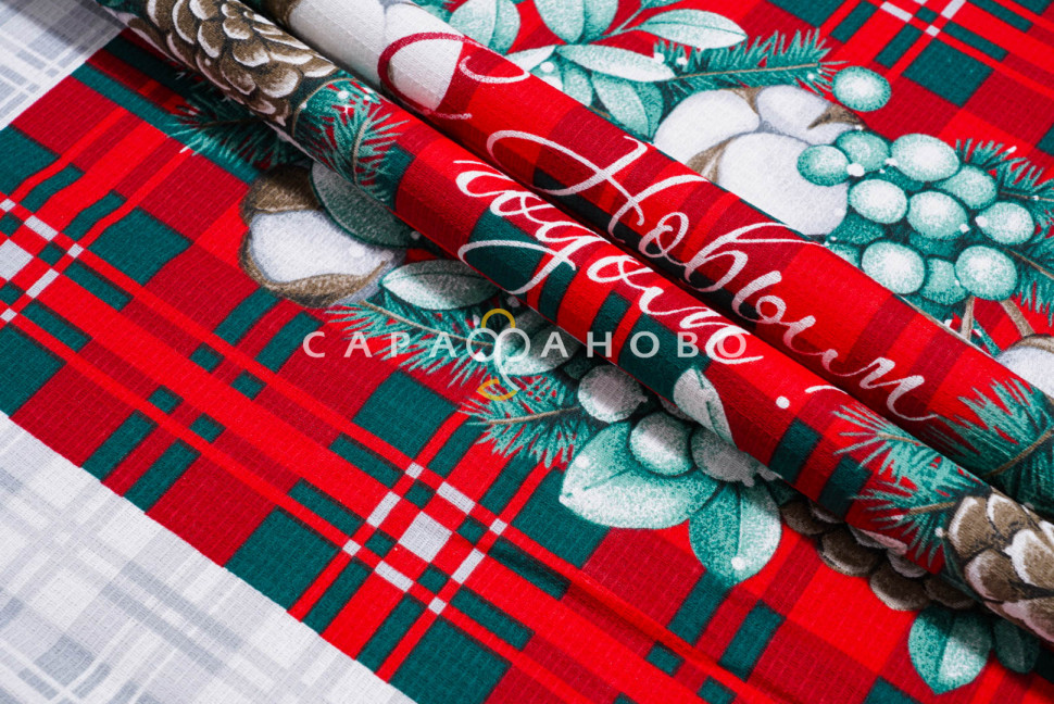 Ткань Вафельное полотно 150 см рис Зима-волшебница вид 1 красный