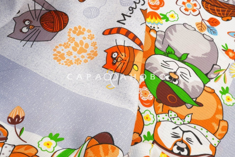 Ткань Полотно вафельное "Мурлыки" рис 35016 вид 1